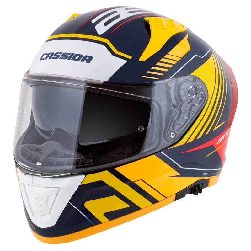 Integrálna helma na motorku Cassida Aero Drome modro-fluo žlto-oranžovo-červeno-svetlo modro-biela