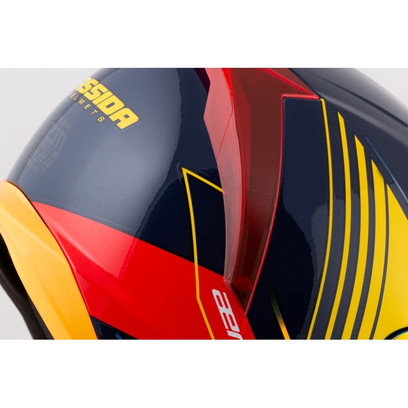 Integrálna helma na motorku Cassida Aero Drome modro-fluo žlto-oranžovo-červeno-svetlo modro-biela