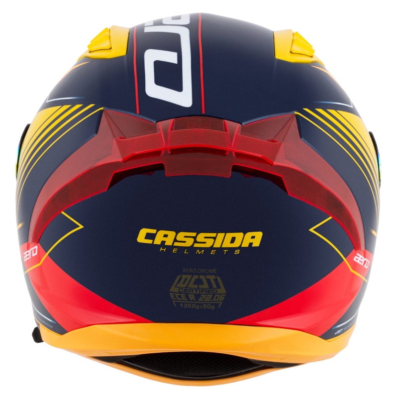 Integrálna helma na motorku Cassida Aero Drome modro-fluo žlto-oranžovo-červeno-svetlo modro-biela