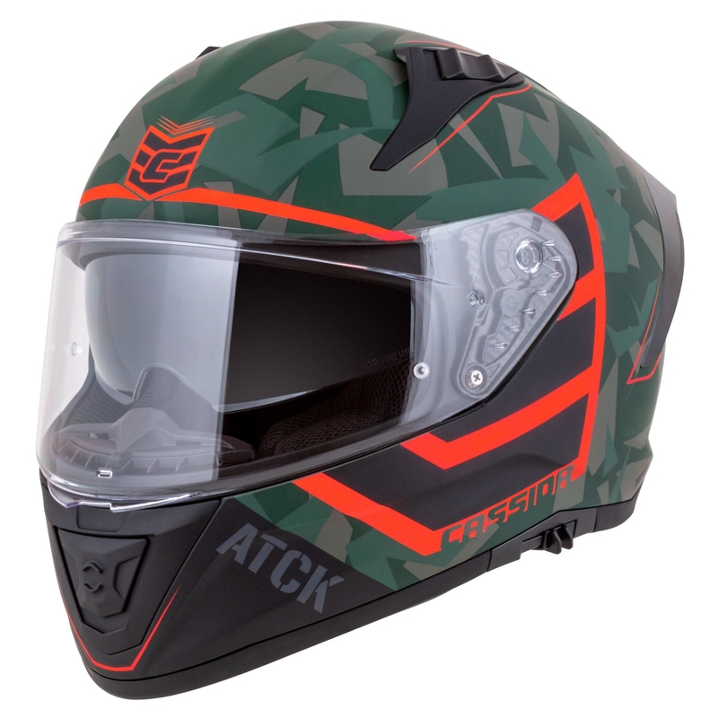 Integrálna helma na motorku Cassida Aero ATCK camo zeleno-čierno-šedo-oranžová