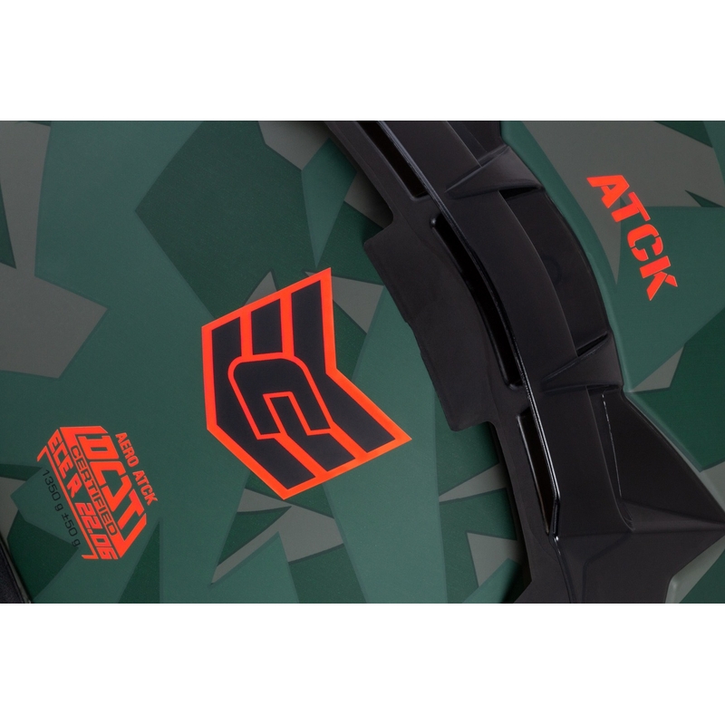 Integrálna helma na motorku Cassida Aero ATCK camo zeleno-čierno-šedo-oranžová