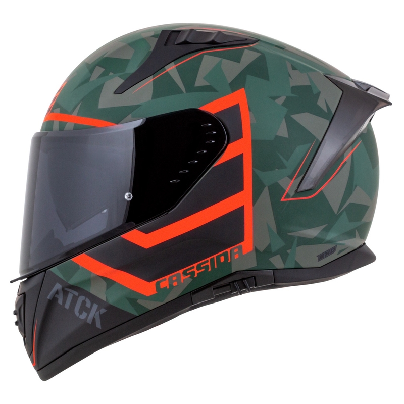 Integrálna helma na motorku Cassida Aero ATCK camo zeleno-čierno-šedo-oranžová