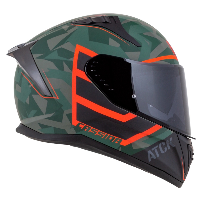 Integrálna helma na motorku Cassida Aero ATCK camo zeleno-čierno-šedo-oranžová