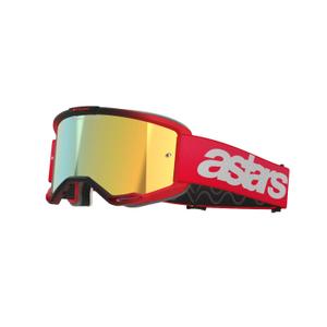 Motokrosové okuliare Alpinestars Vision 5 Blaze červené so zrkadlovým, zlatým plexisklom