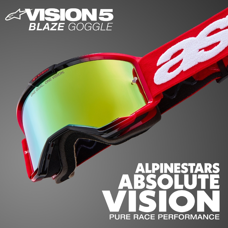 Motokrosové okuliare Alpinestars Vision 5 Blaze červené so zrkadlovým, zlatým plexisklom