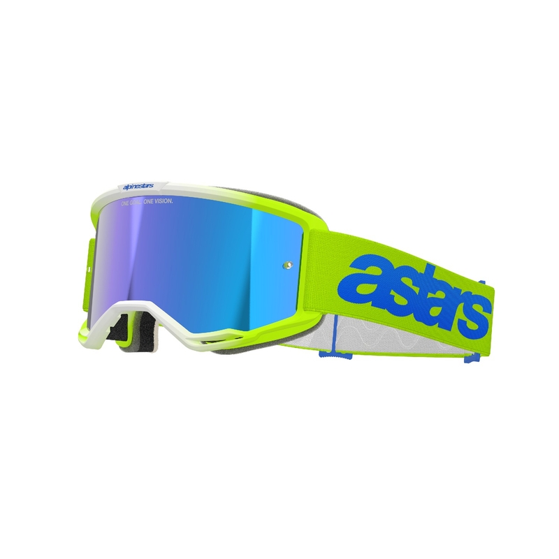 Motokrosové okuliare Alpinestars Vision 5 Blaze fluorescenčno žlto-modré so zrkadlovým modrým plexisklom