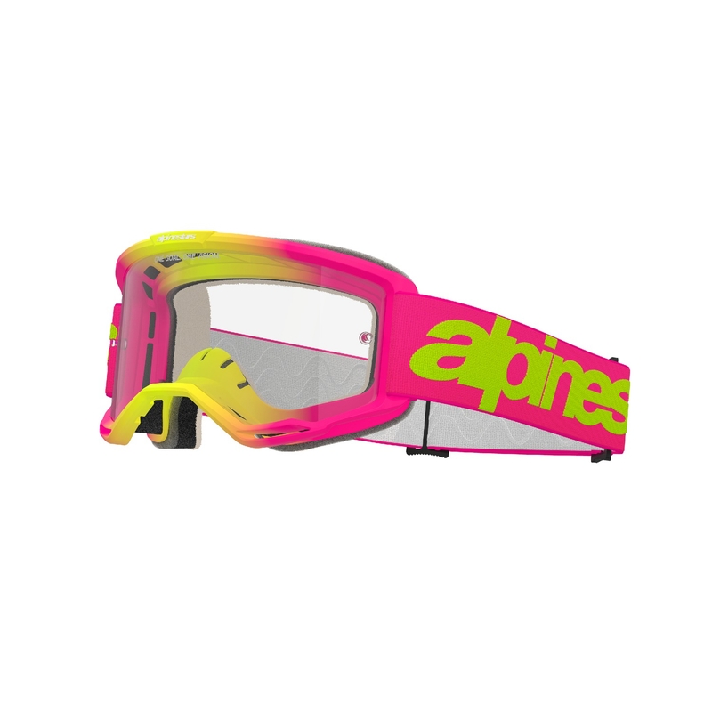 Motokrosové okuliare Alpinestars Vision 5 Wordmark ružovo-fluo žlté s čírym plexi výpredaj