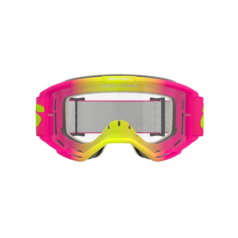 Motokrosové okuliare Alpinestars Vision 5 Wordmark ružovo-fluo žlté s čírym plexi výpredaj