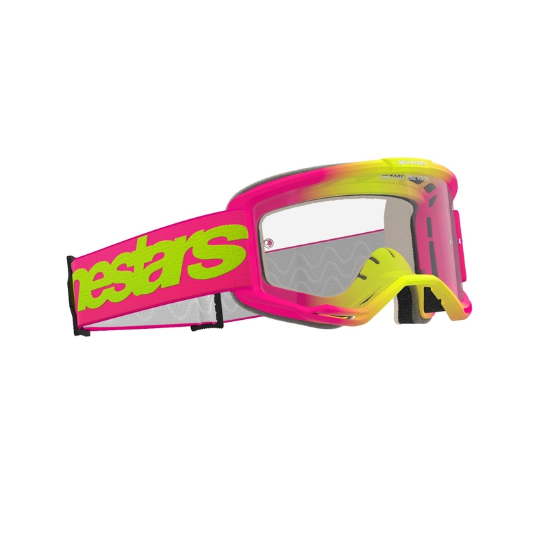Motokrosové okuliare Alpinestars Vision 5 Wordmark ružovo-fluo žlté s čírym plexi výpredaj