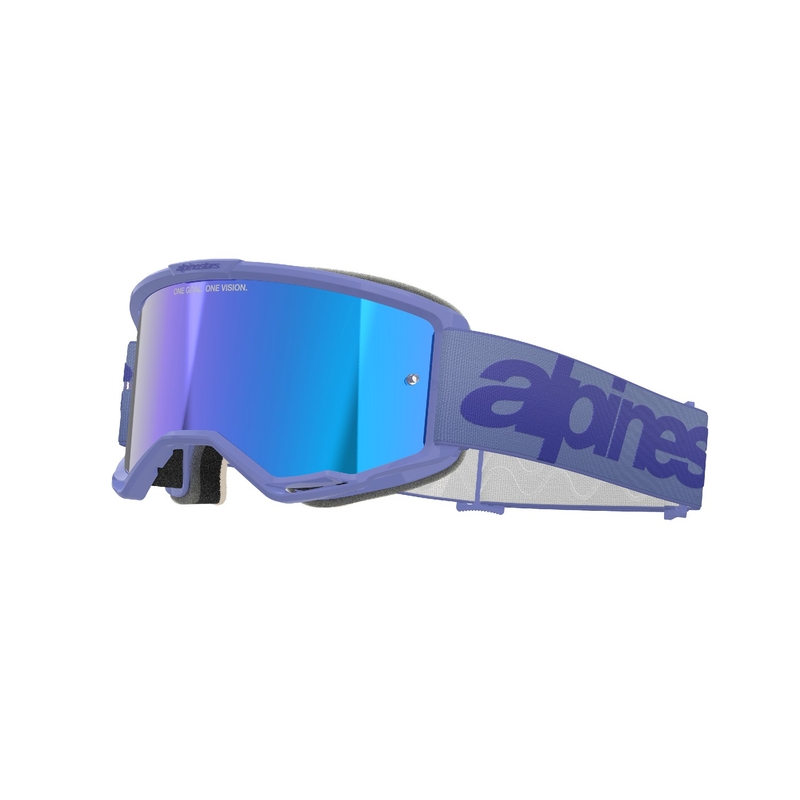 Motokrosové okuliare Alpinestars Vision 5 Wordmark fialové so zrkadlovým modrým plexisklom
