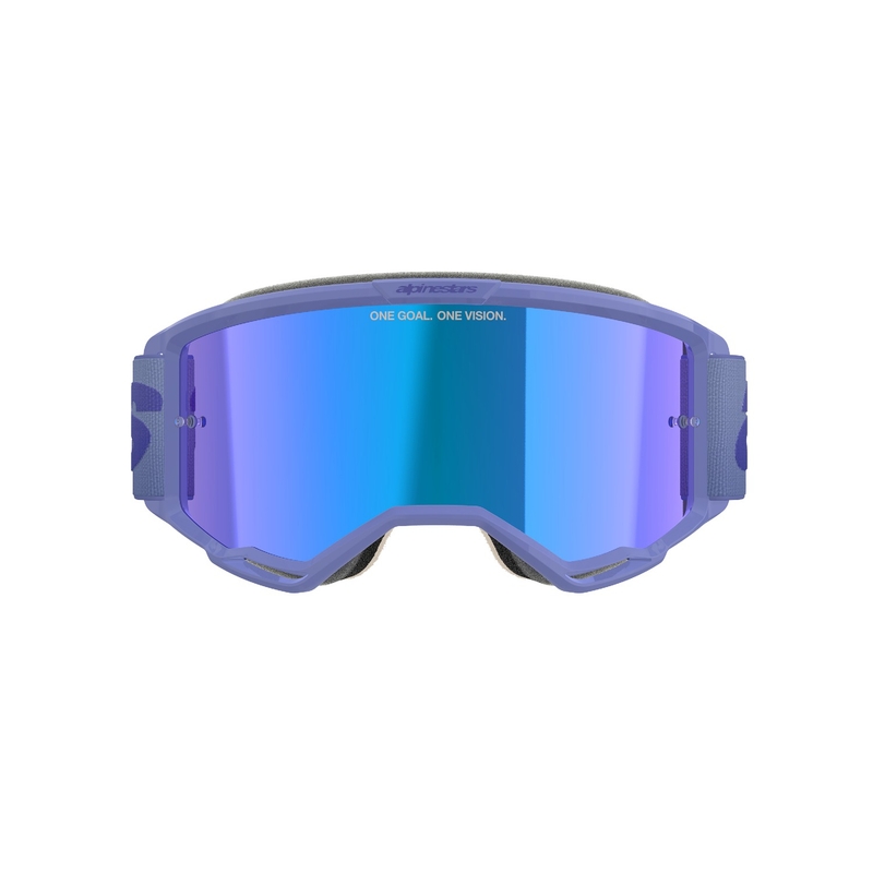 Motokrosové okuliare Alpinestars Vision 5 Wordmark fialové so zrkadlovým modrým plexisklom