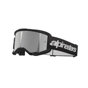 Motokrosové okuliare Alpinestars Vision 3 Wordmark čierne so zrkadlovým strieborným plexisklom
