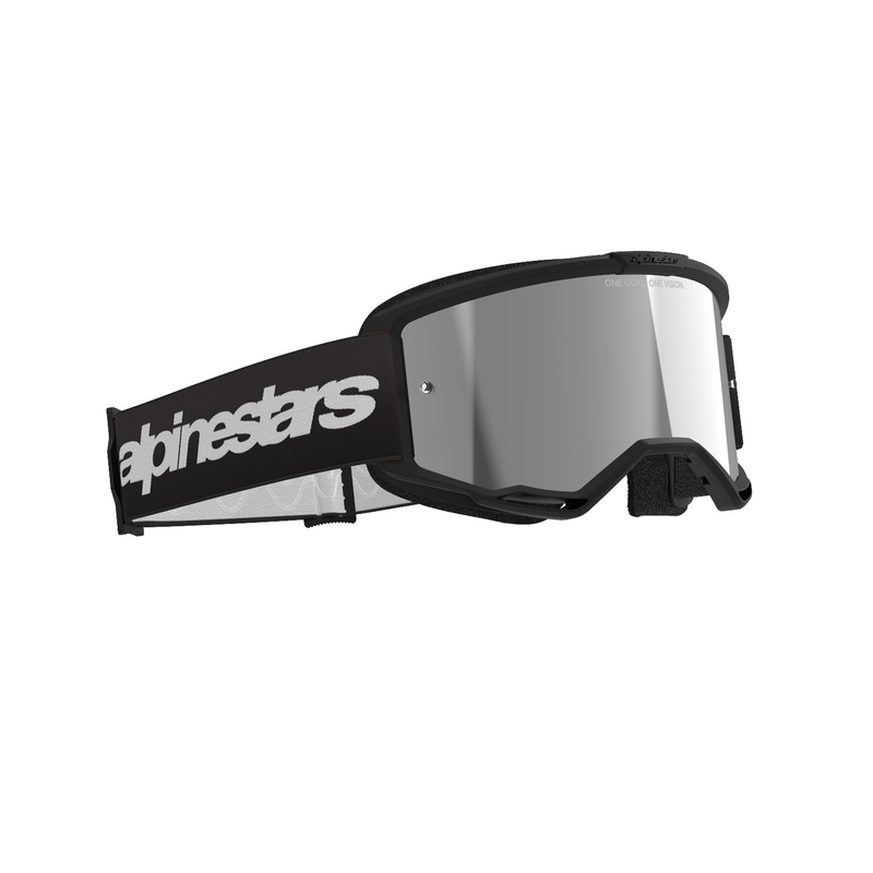 Motokrosové okuliare Alpinestars Vision 3 Wordmark čierne so zrkadlovým strieborným plexisklom