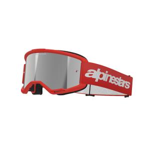 Motokrosové okuliare Alpinestars Vision 3 Wordmark červené so zrkadlovým strieborným plexisklom