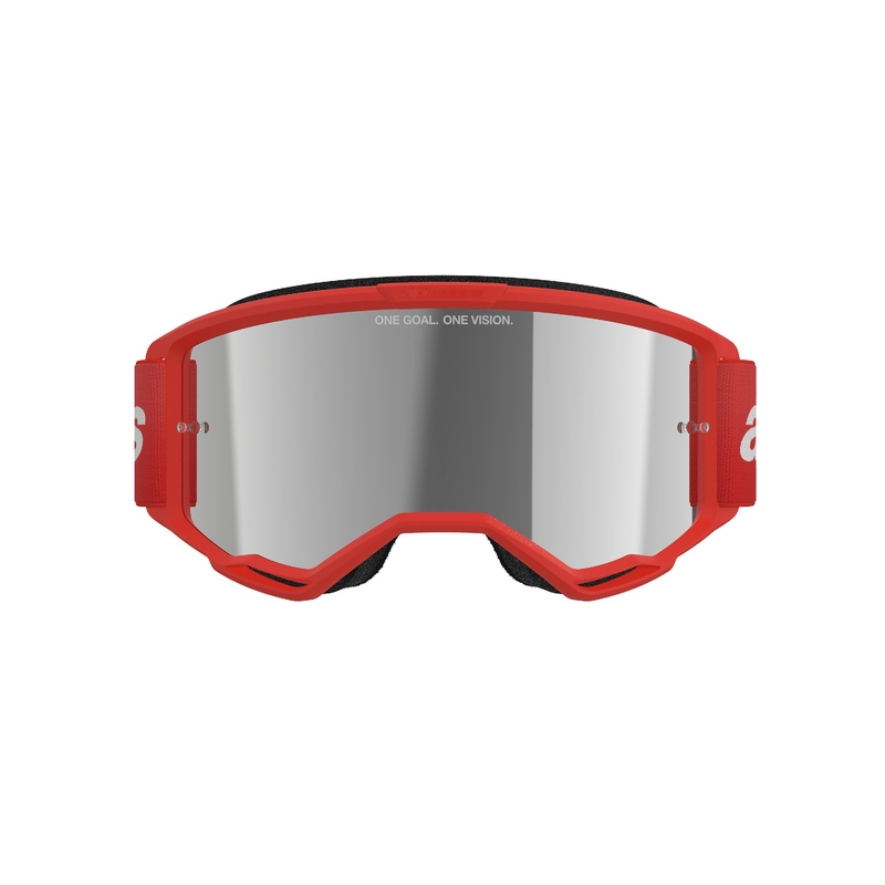 Motokrosové okuliare Alpinestars Vision 3 Wordmark červené so zrkadlovým strieborným plexisklom výpredaj