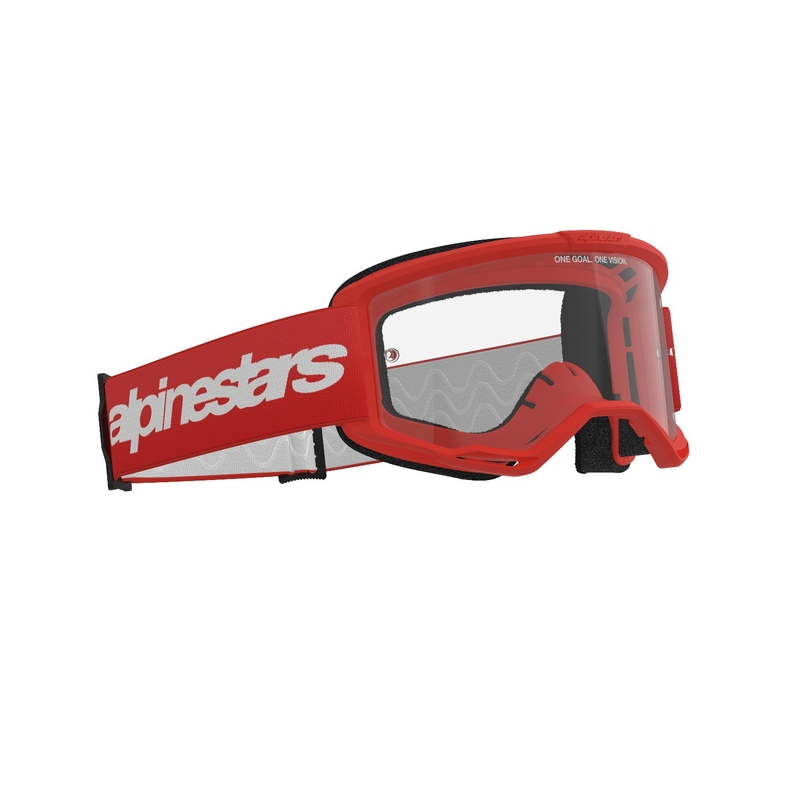 Motokrosové okuliare Alpinestars Vision 3 Wordmark červené s čírym plexi