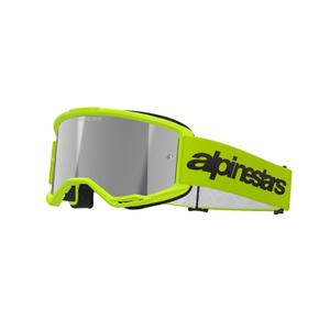 Motokrosové okuliare Alpinestars Vision 3 Wordmark fluo žlté so zradlovým strieborným plexi