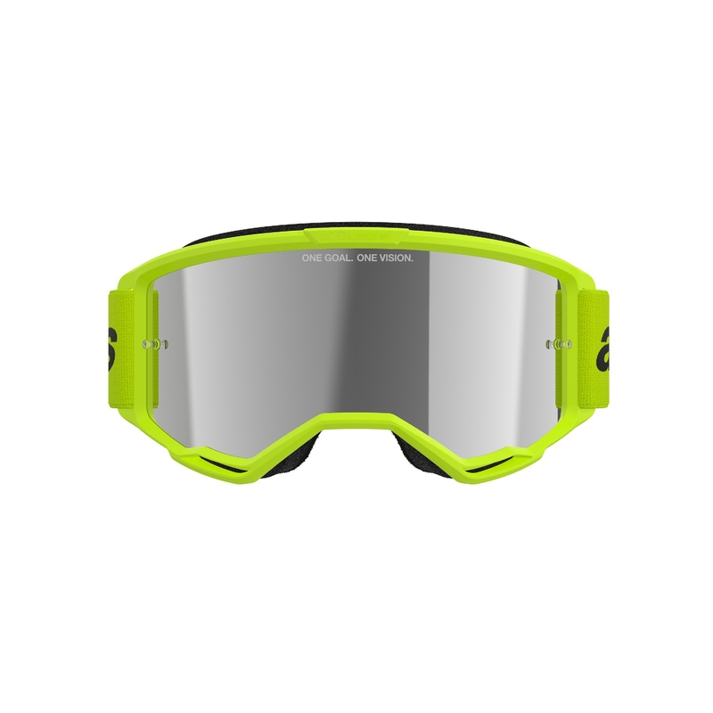Motokrosové okuliare Alpinestars Vision 3 Wordmark fluo žlté so zradlovým strieborným plexi