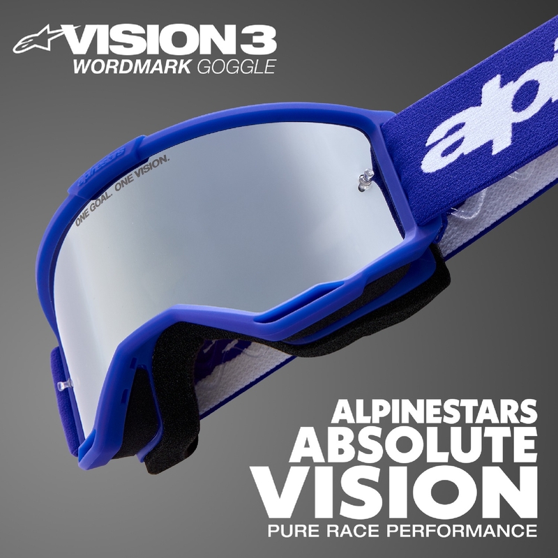 Motokrosové okuliare Alpinestars Vision 3 Wordmark fluo žlté so zradlovým strieborným plexi