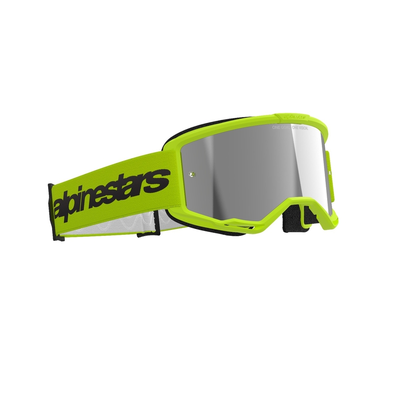 Motokrosové okuliare Alpinestars Vision 3 Wordmark fluo žlté so zradlovým strieborným plexi
