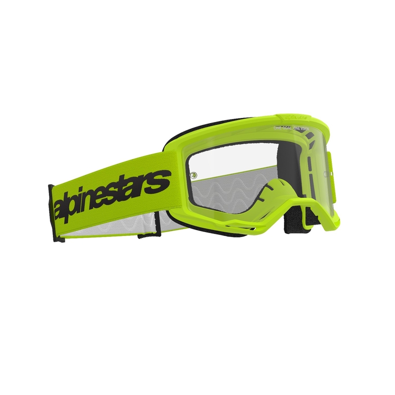 Motokrosové okuliare Alpinestars Vision 3 Wordmark fluo žlté s čírym plexi
