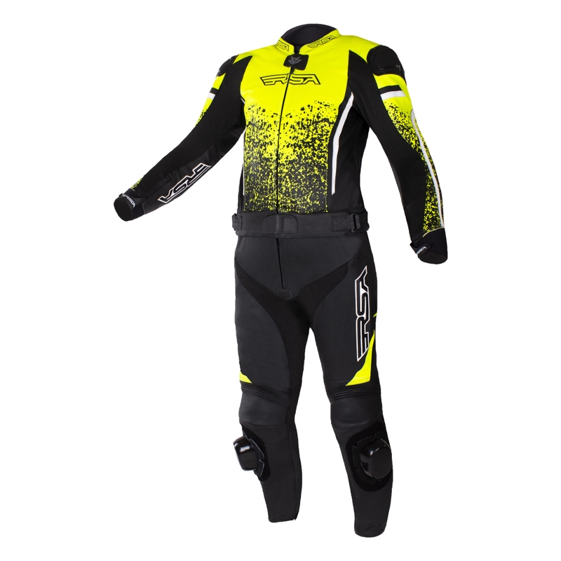 Kombinéza na motorku RSA GT2 čierno-bielo-fluo žltá výpredaj - II. akosť