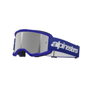 Motokrosové okuliare Alpinestars Vision 3 Wordmark modré so zrkadlovým strieborným zorníkom