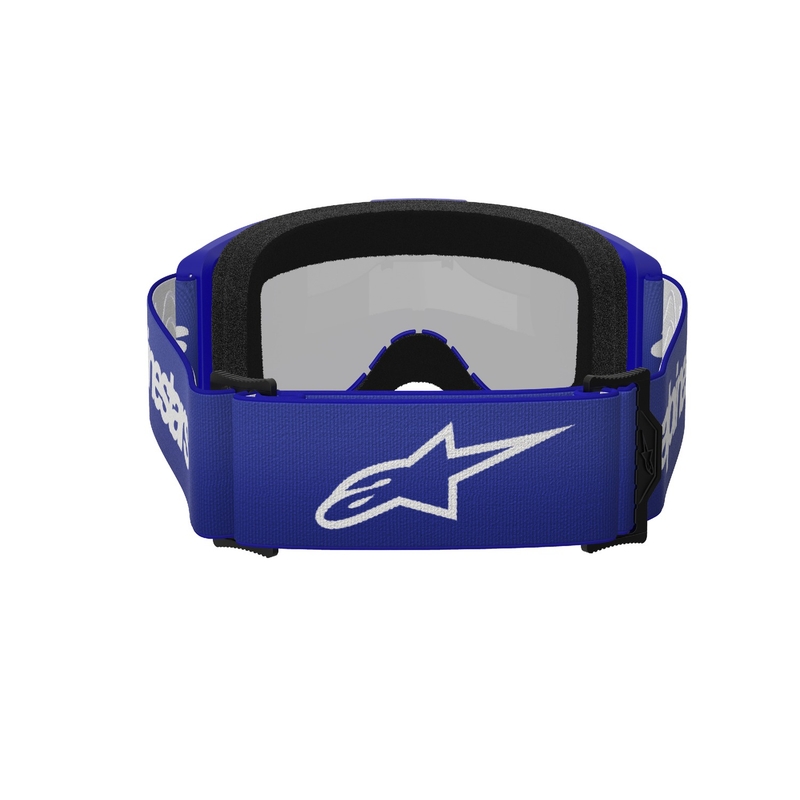 Motokrosové okuliare Alpinestars Vision 3 Wordmark modré so zrkadlovým strieborným zorníkom