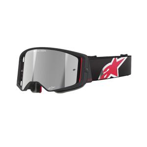 Motokrosové okuliare Alpinestars Supertech Corp čierno-červené so zrkadlovým strieborným plexisklom