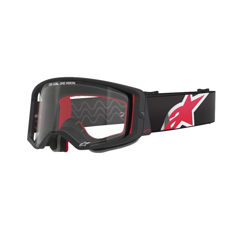 Motokrosové okuliare Alpinestars Supertech Corp čierno-červené s čírym plexisklom