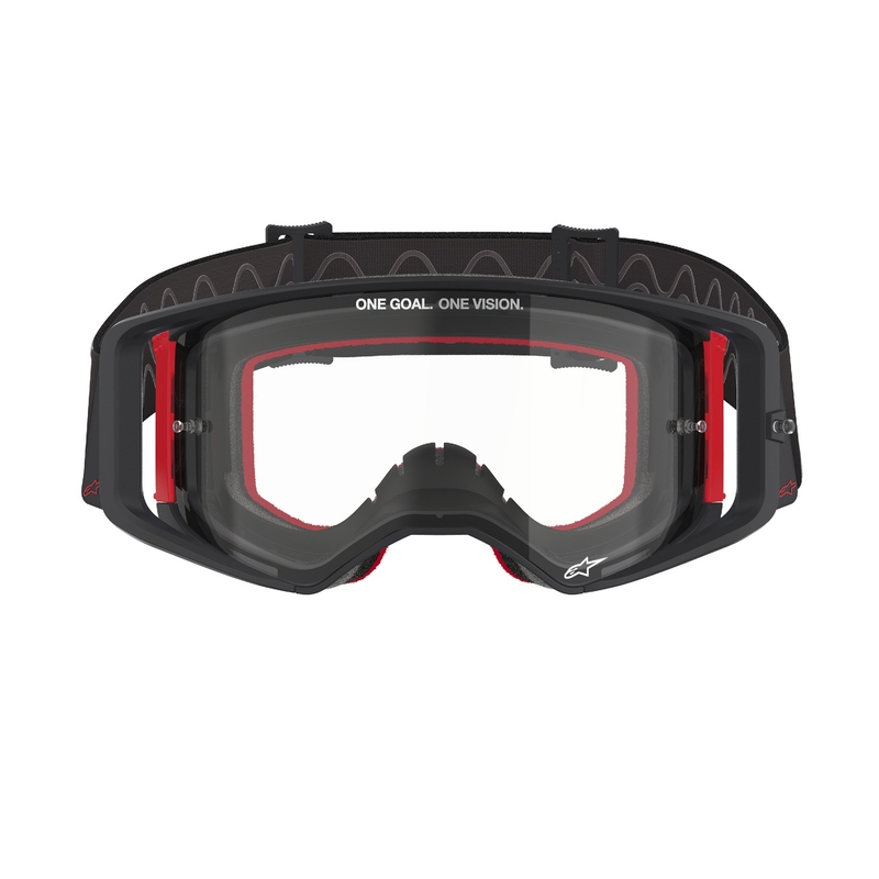 Motokrosové okuliare Alpinestars Supertech Corp čierno-červené s čírym plexisklom
