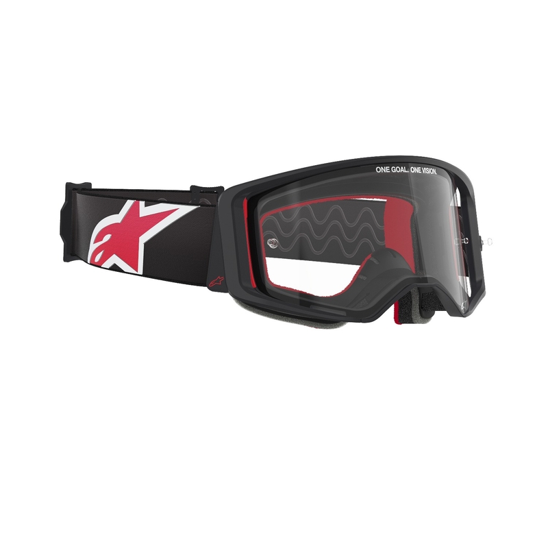 Motokrosové okuliare Alpinestars Supertech Corp čierno-červené s čírym plexisklom