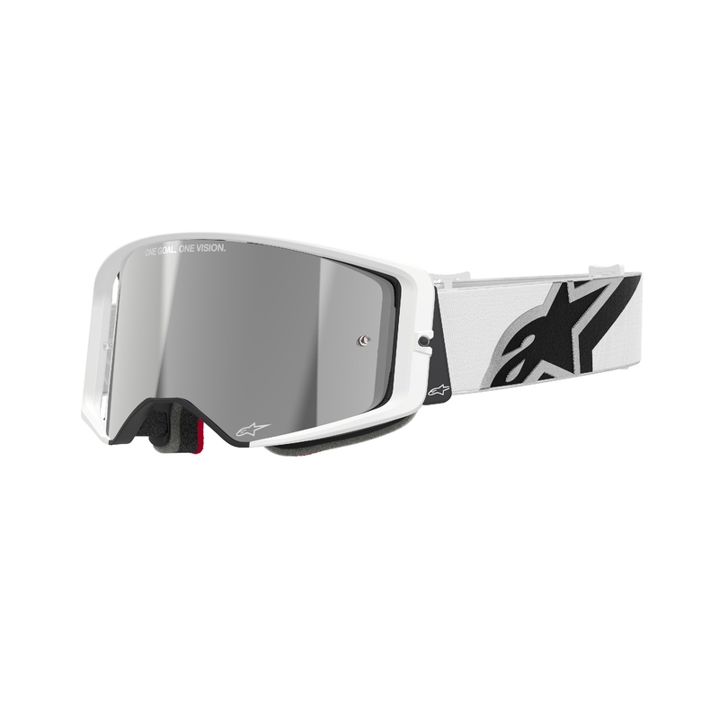 Motokrosové okuliare Alpinestars Supertech Corp biele so zrkadlovým strieborným plexisklom