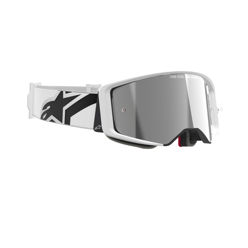 Motokrosové okuliare Alpinestars Supertech Corp biele so zrkadlovým strieborným plexisklom