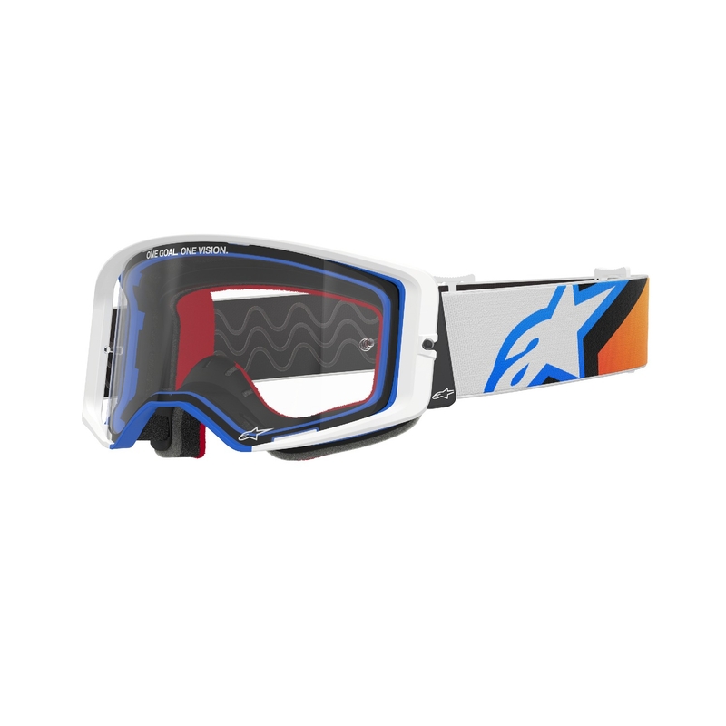 Motokrosové okuliare Alpinestars Supertech Corp modro-oranžové s čírym plexisklom výpredaj