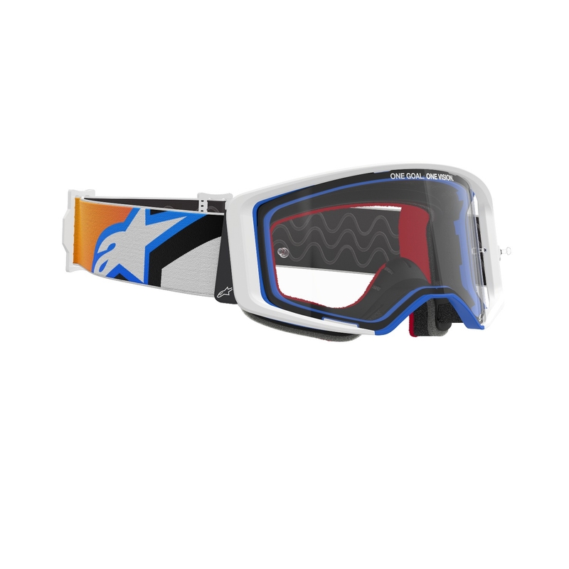 Motokrosové okuliare Alpinestars Supertech Corp modro-oranžové s čírym plexisklom výpredaj