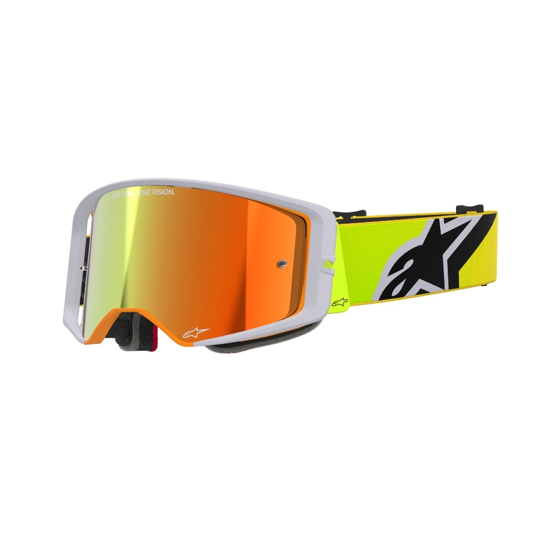 Motokrosové okuliare Alpinestars Supertech Corp fluorescenčno žlto-šedé so zrkadlovým červeným plexisklom