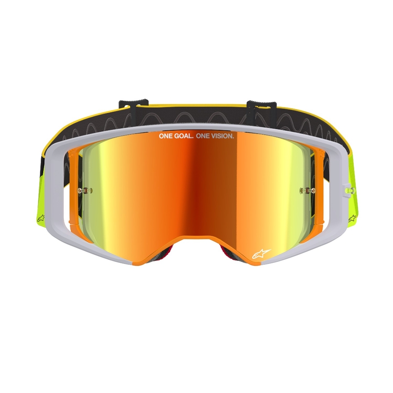 Motokrosové okuliare Alpinestars Supertech Corp fluorescenčno žlto-šedé so zrkadlovým červeným plexisklom