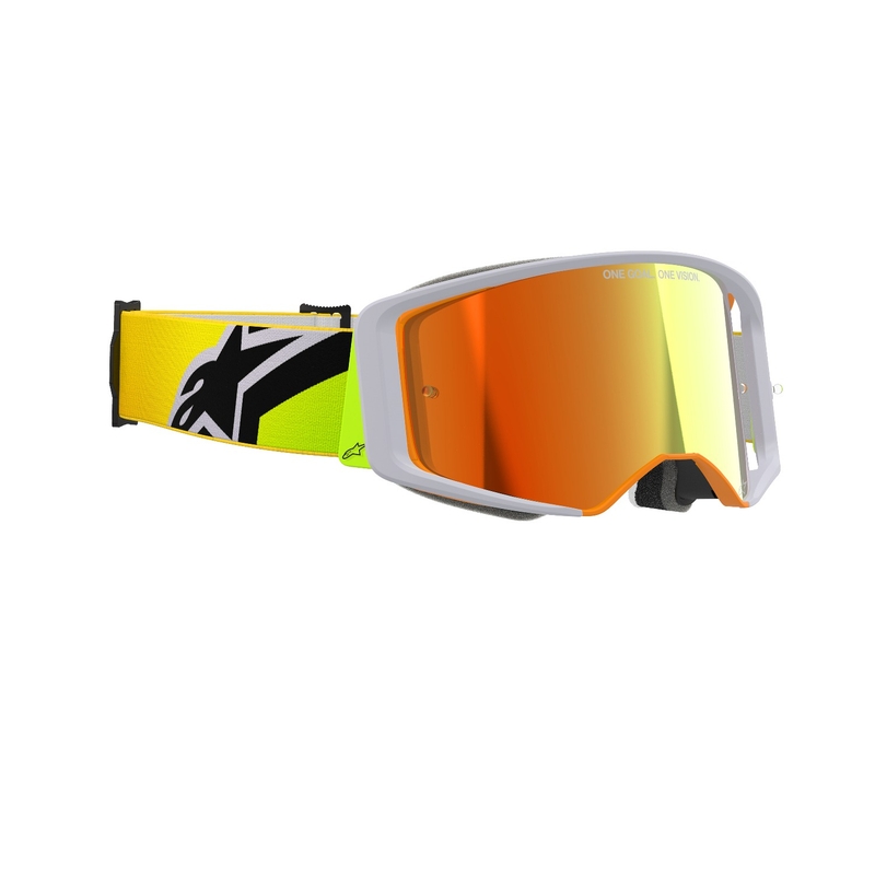 Motokrosové okuliare Alpinestars Supertech Corp fluorescenčno žlto-šedé so zrkadlovým červeným plexisklom