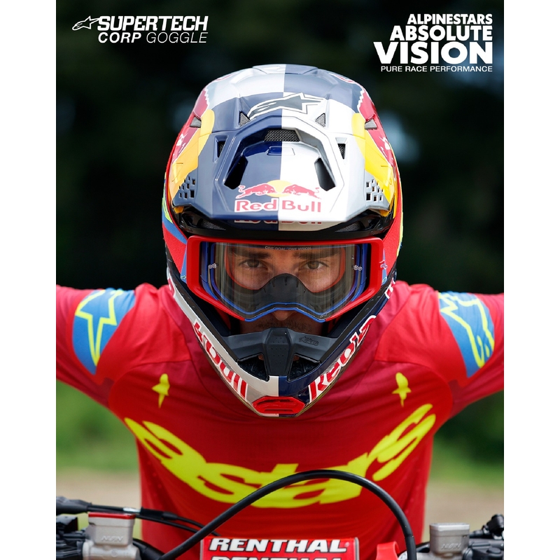 Motokrosové okuliare Alpinestars Supertech Corp žlto-ružové so zrkadlovým červeným plexisklom