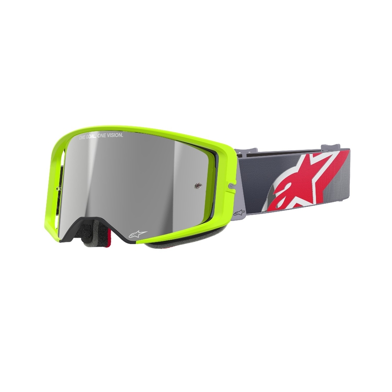 Motokrosové okuliare Alpinestars Supertech Corp fluorescenčno žlto-červené so zrkadlovým strieborným plexisklom
