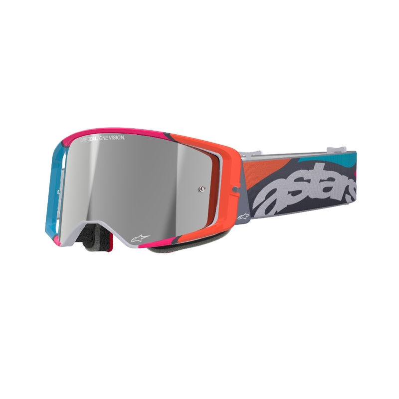 Motokrosové okuliare Alpinestars Supertech Stream šedo-multicolor so zrkadlovým strieborným plexisklom