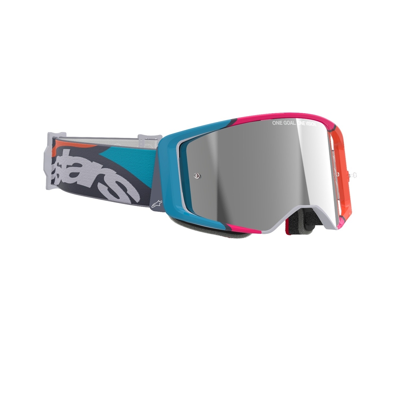 Motokrosové okuliare Alpinestars Supertech Stream šedo-multicolor so zrkadlovým strieborným plexisklom