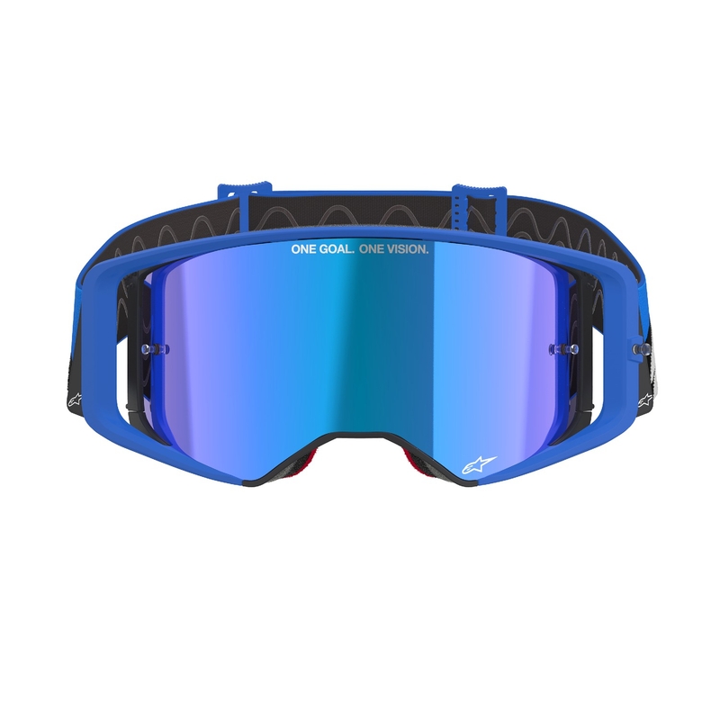 Motokrosové okuliare Alpinestars Supertech Stream modré so zrkadlovým modrým plexisklom