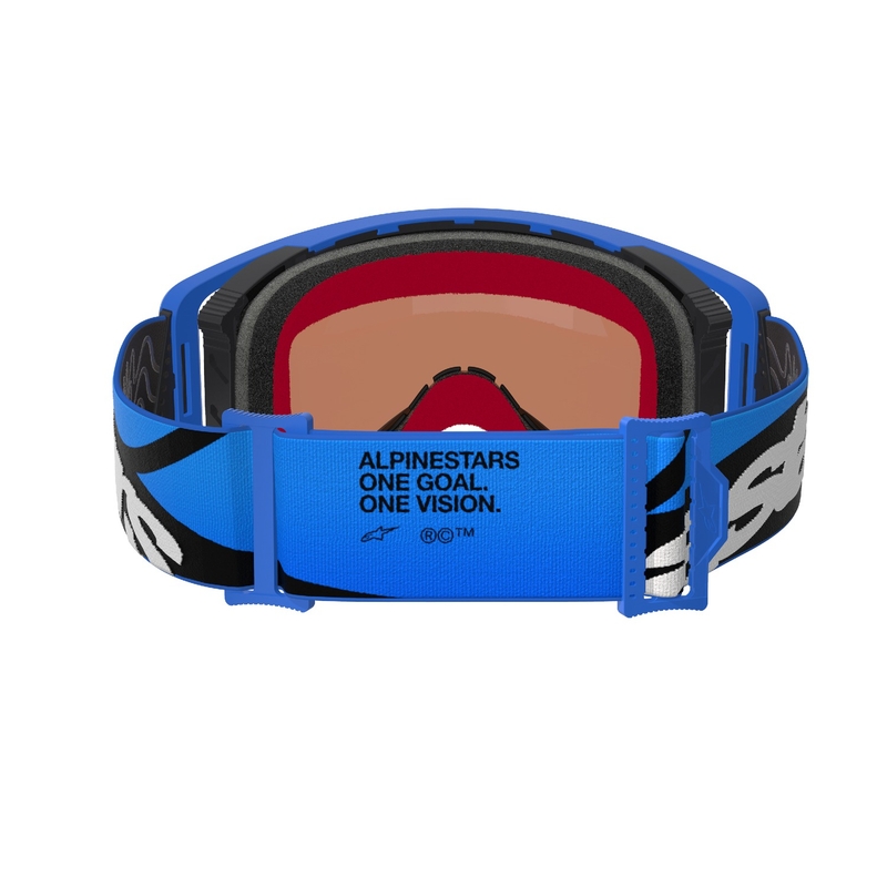 Motokrosové okuliare Alpinestars Supertech Stream modré so zrkadlovým modrým plexisklom