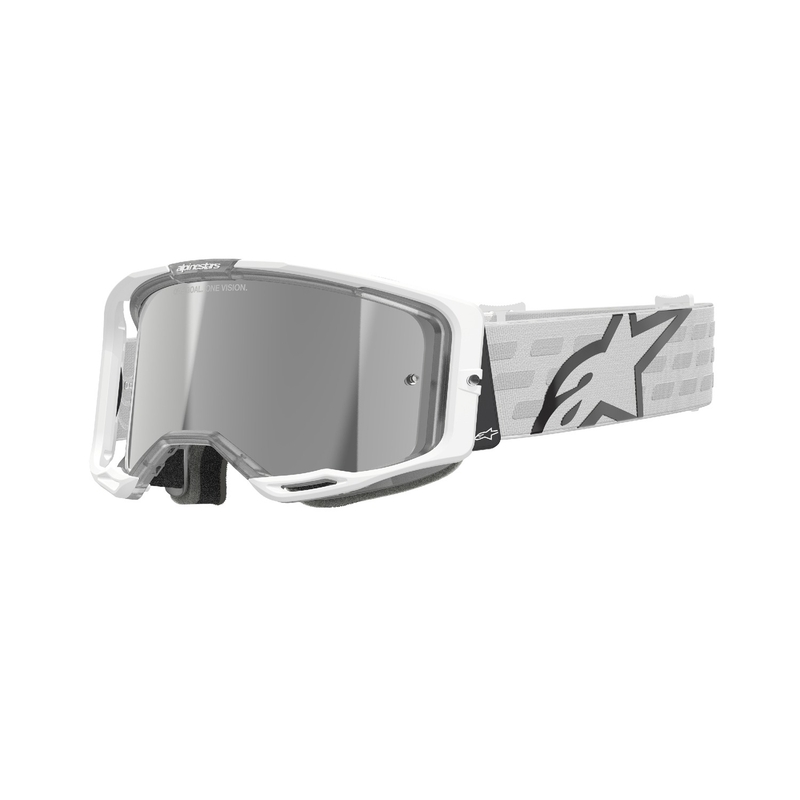 Motokrosové okuliare Alpinestars Vision 8 Corp biele so zrkadlovým strieborným PLEXISKLOM