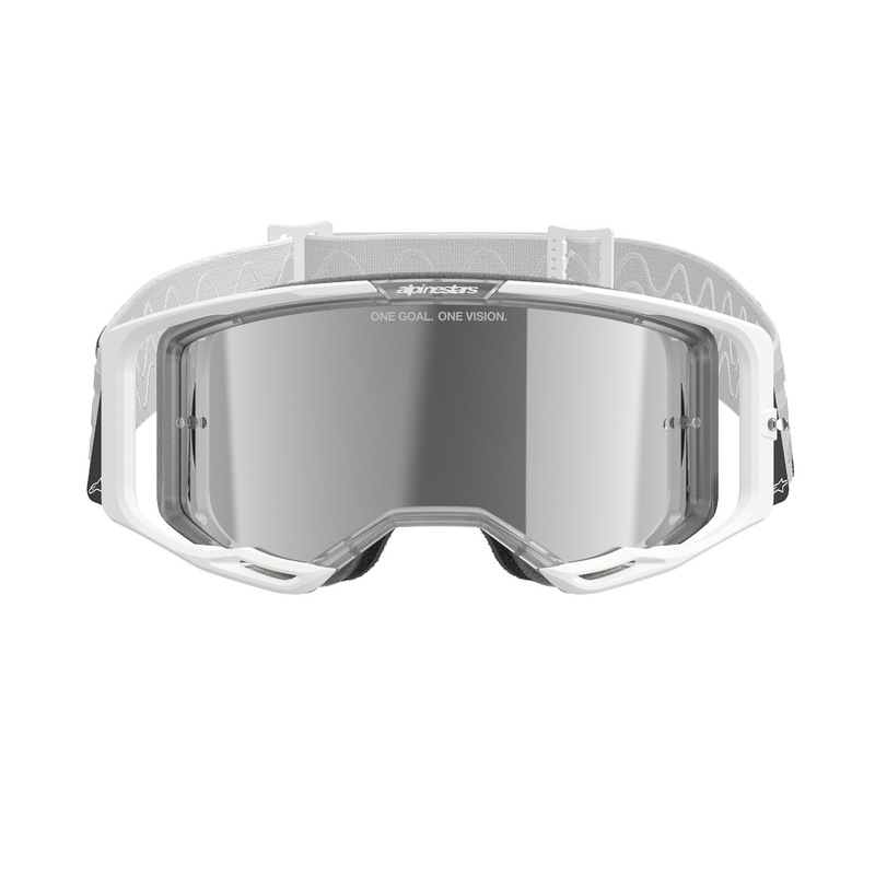 Motokrosové okuliare Alpinestars Vision 8 Corp biele so zrkadlovým strieborným PLEXISKLOM