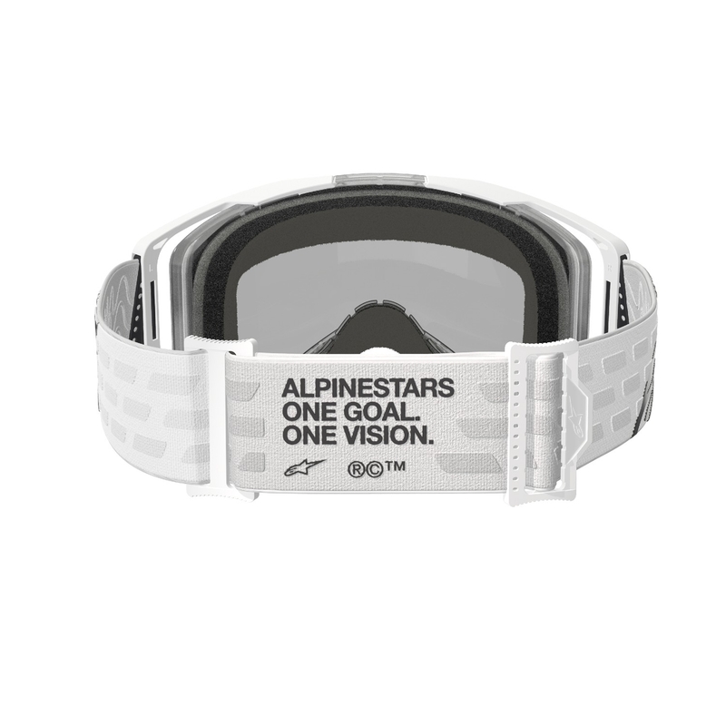 Motokrosové okuliare Alpinestars Vision 8 Corp biele so zrkadlovým strieborným PLEXISKLOM