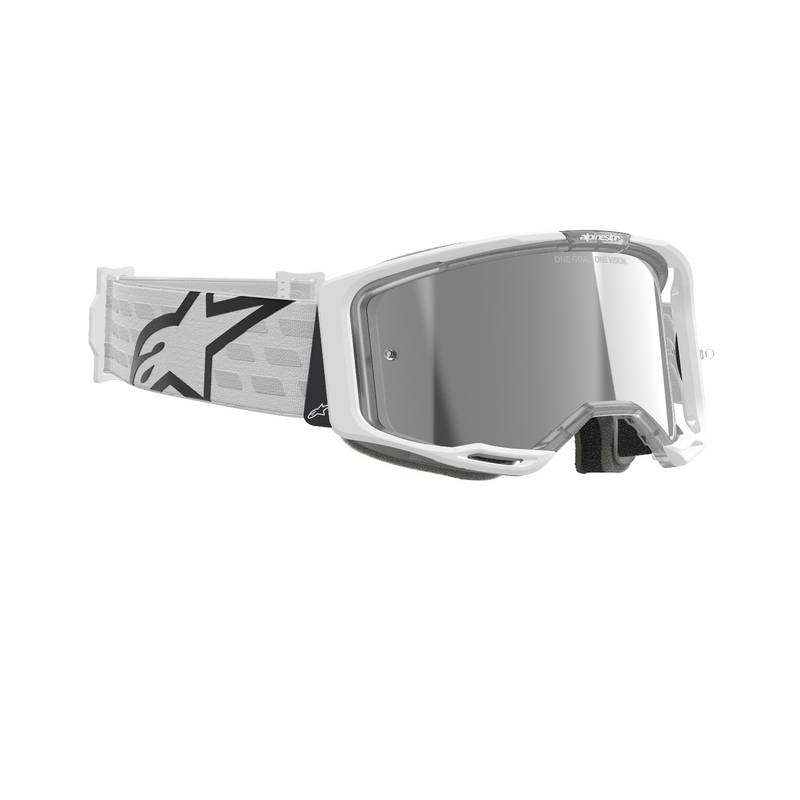 Motokrosové okuliare Alpinestars Vision 8 Corp biele so zrkadlovým strieborným PLEXISKLOM