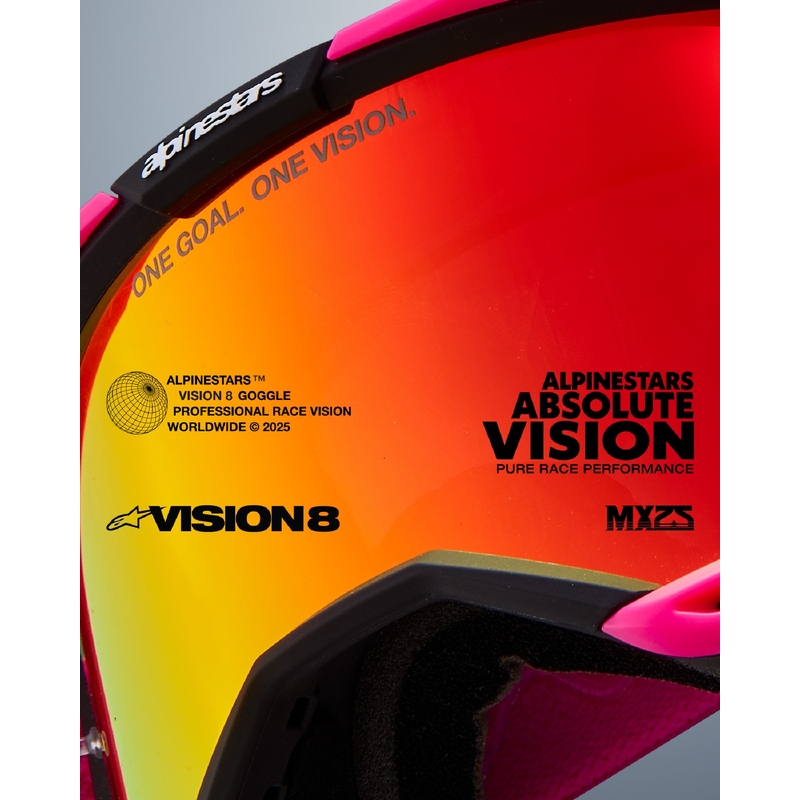 Motokrosové okuliare Alpinestars Vision 8 Corp fialové so zrkadlovým modrým plexisklom